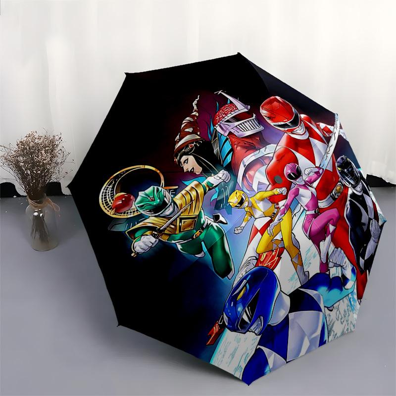 1pc Power Rangers Automatic Opening Folding Umbrella with 3-Fold Design, 8-Bone Iron Frame, Outdoor for Fans, Travelers, Daily Use, Gift for Festivals