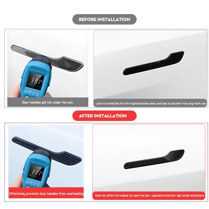 4PCS Door Handle Cover For Tesla Model 3 Y Carbon Fiber Styling Premium Durable 2018-2023  Cover Protector Sticker