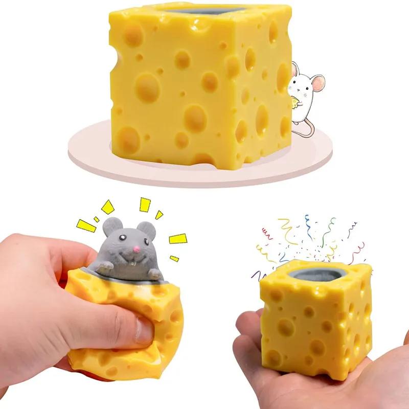 Mouse Squishy Toy Cheese Stress Ball Fidgets Squeeze Rat Mice Novelty Toy Best Gift For People Stress Relief Sensory Toy Fun