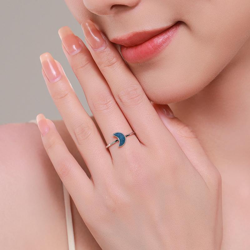 Modian  925 Sterling Silver Moon Blue Natural Crystal Finger Rings Fashion Party Simple Jewelry For Women Brand Gifts