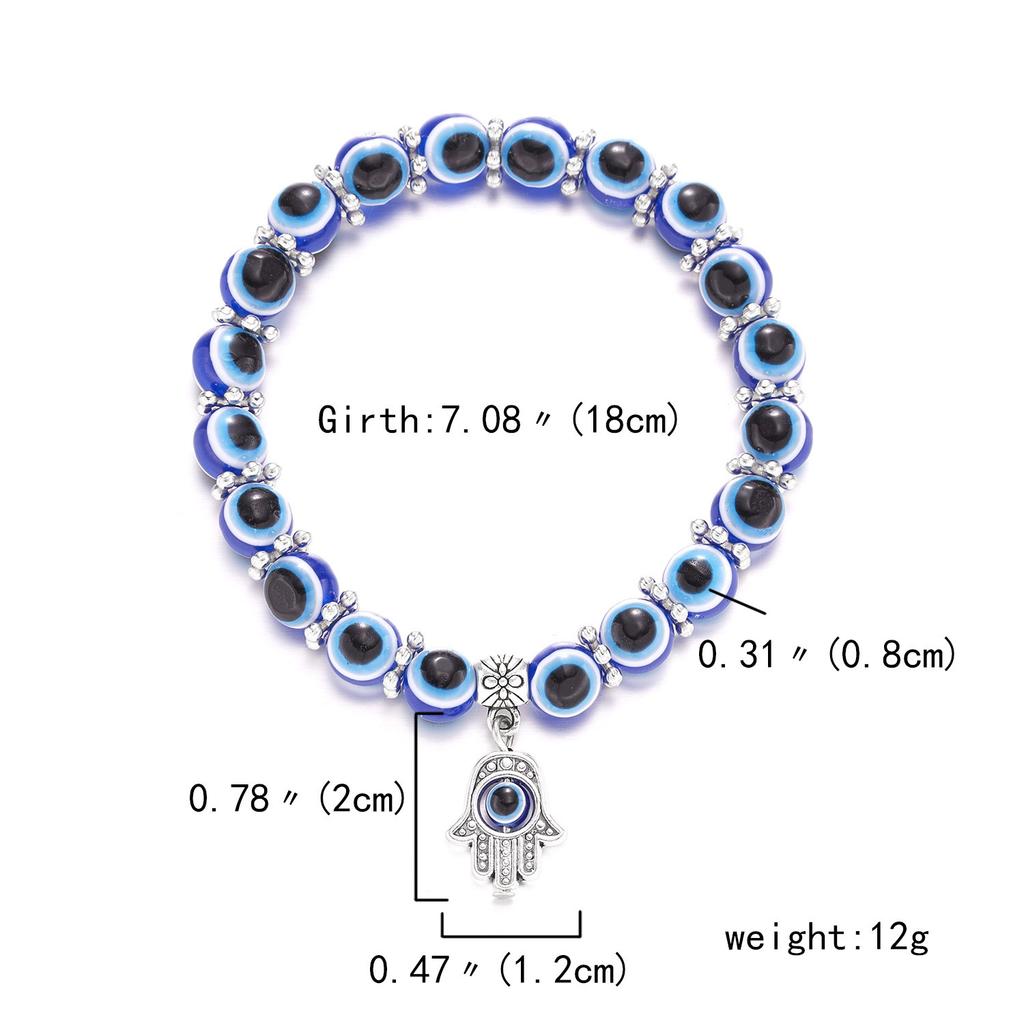 Evil Eye Bead Bracelet Blue Eye Hamsa Beaded Charm Stretch Bracelet Hand of Fatima Turkish Lucky Evil Eye Bracelet