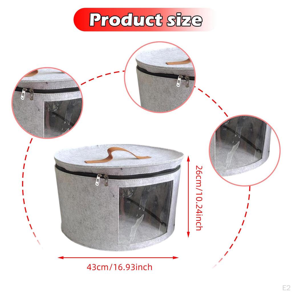 Felt Organizer for Hats with Lid, Round Container Closet And Travel