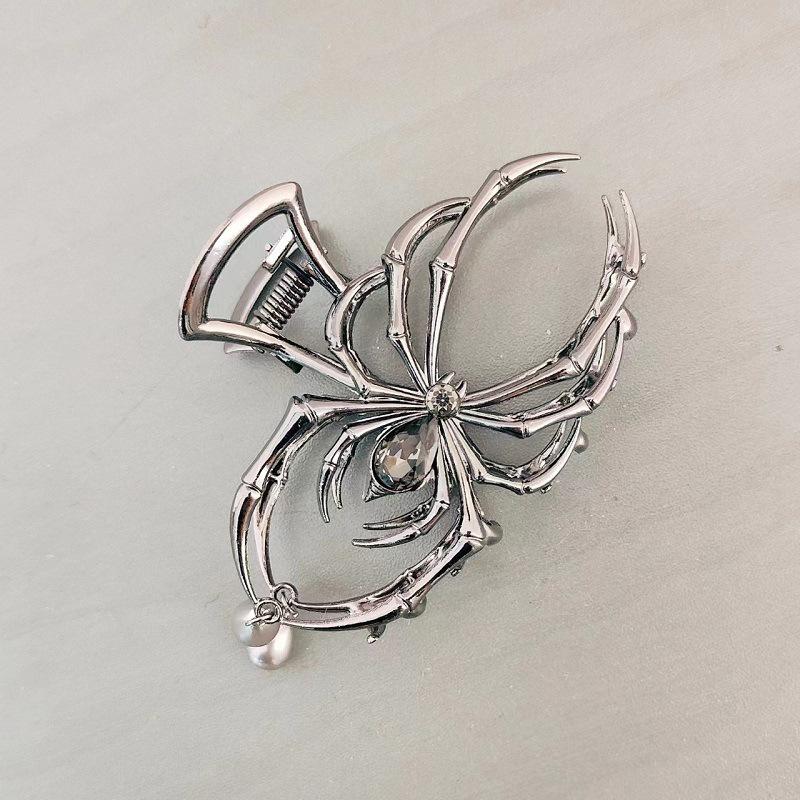 1Pc Halloween Black Spider Hair Claw Clips With Pearl Charm Design,Metal Gothic Punk Hair Clips Strong Hold Hair Accessories