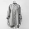 European and American Women's Clothing Spring and Autumn Relaxed Intellectual Fashion Loose Long Sleeve Shirt Shorts 2-piece Set