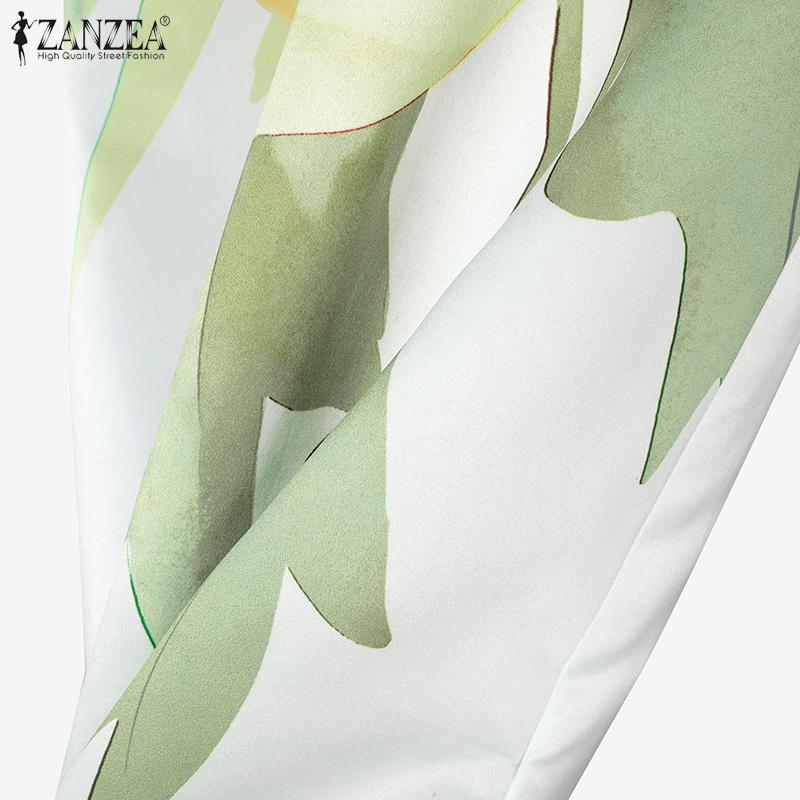 ZANZEA Vestido casual de manga corta con estampado floral y cuello redondo para mujer