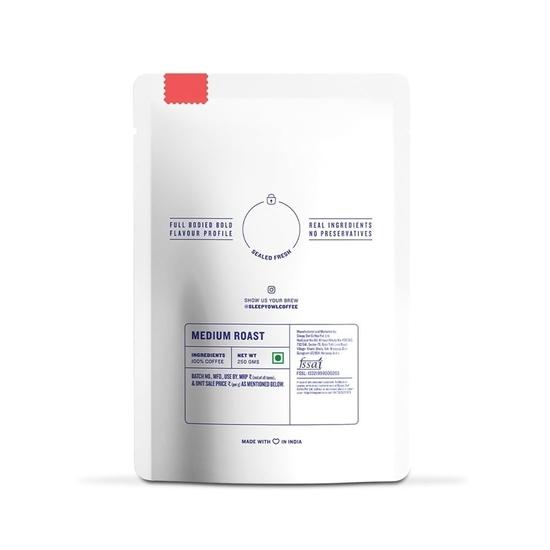 Sleepy Owl Ground Coffee for French Press | 100% Arabica Beans | Medium Roast - Original Flavour | Coarse Grind for Fresh Hot & Cold Brew | 250 gm