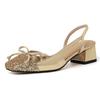 French temperament golden bow square head single shoes 2025 new high-end bag head thick heel sandals women's summer wear