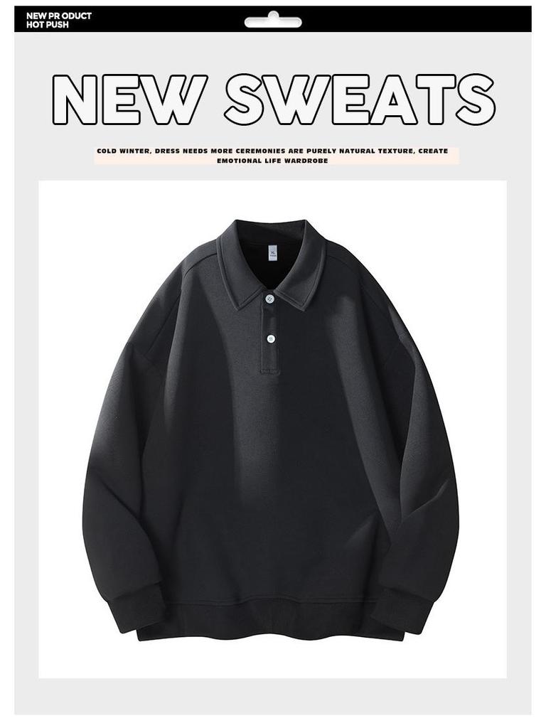 Men's Trendy Retro Long Sleeve Solid Color Polo Hoodie