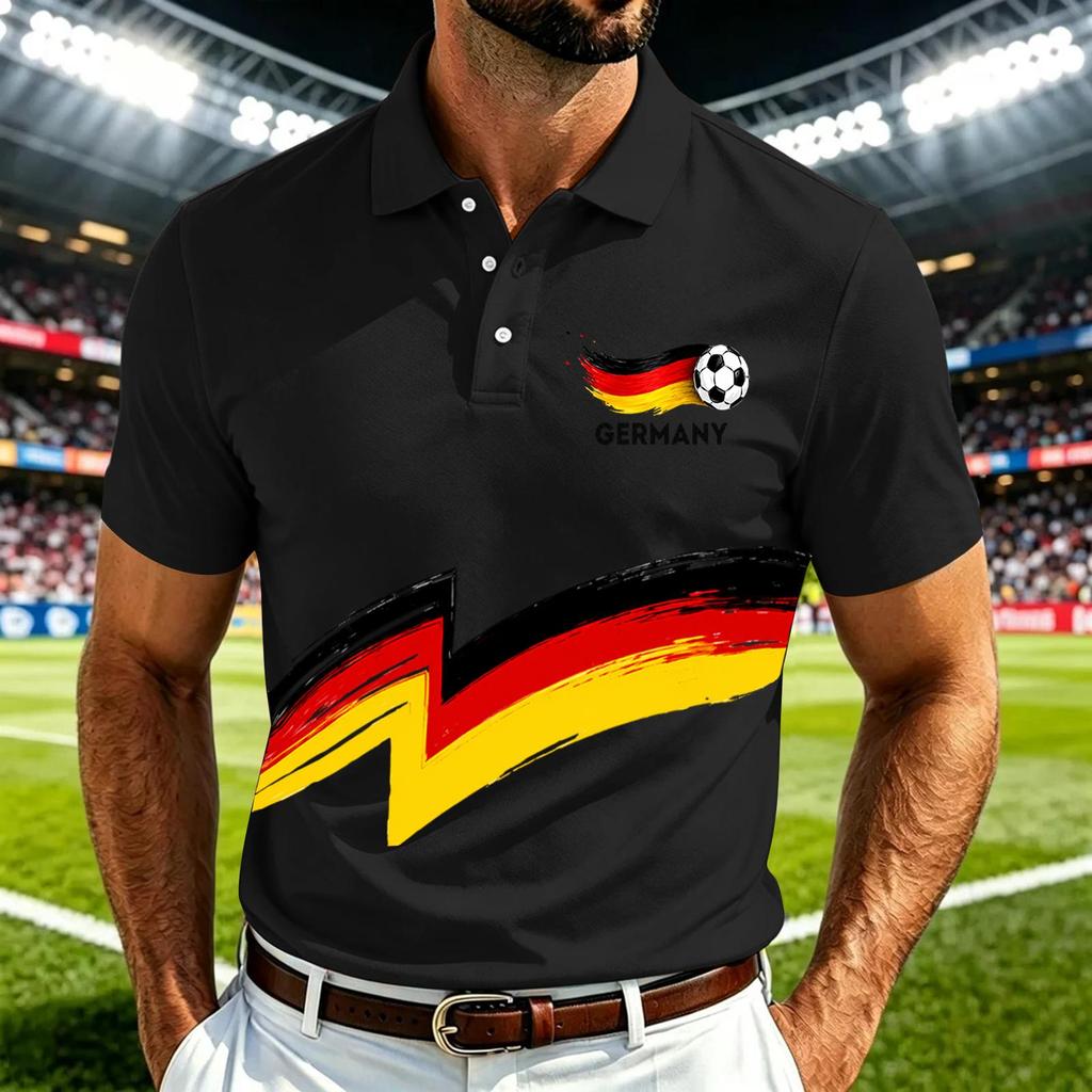 Men's Casual Soccer Print Quick-Dry Polo Shirt Lightweight Mesh Breathable Short Sleeve Top Suitable for Sports and Outdoor Activities