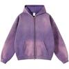 Mens Oversized Hooded Sweatshirt With Distressed Wash Print Heavyweight 400g Cotton Blend Zipper Front Casual Streetwear