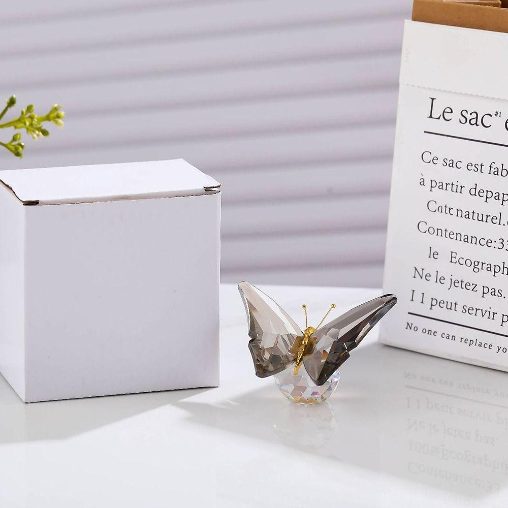 Transparent Crystal Butterfly Statue Shimmering Finish Color Butterfly Butterfly Ornaments Intricate Design Glass Base
