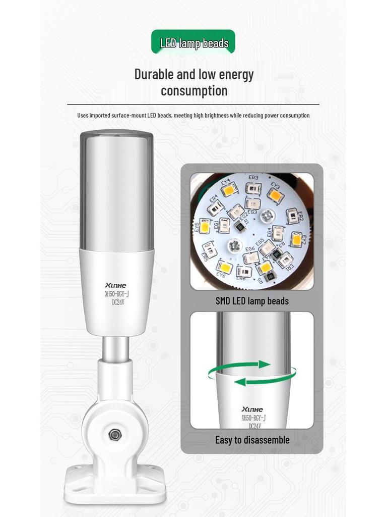 LED Strobe Warning Lamp with Sound & Light, Three-Color Signal for Machine Tools