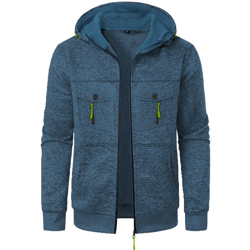 Новые мужские спортивные худи с капюшоном повседневные вязаные кардиганы пальто мужская мода уличная одежда весенне-осенние однотонные толстовки-куртки 3XL джинсовый синий 1780₽