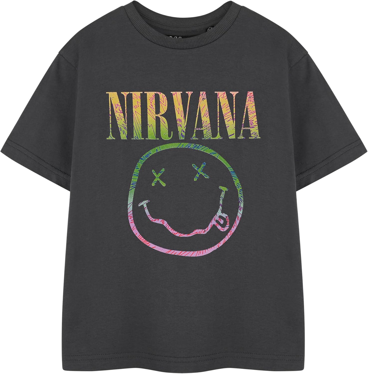 Nirvana Rainbow Kids T-Shirt | Grey Rainbow Logo Graphic Tee | Short Sleeve Unisex Shirt for Children | Rock Band XXXL