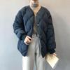 2025 Winter Women's Loose Diamond Pattern Round Neck Down Cotton Jacket - Short College Style