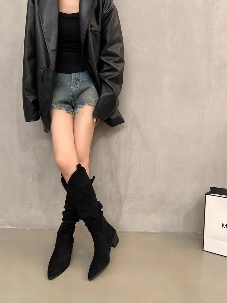 Long Boots 2026 French Retro Coffee Colored Pile Boots Western Cowboy Boots Autumn and Winter High Boots Women's Boots