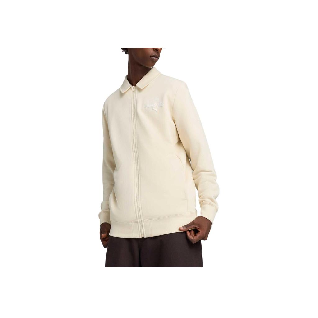 Puma Bequeme einfarbige Herrenjacke mit Buchstabenlogo-Print, lässiges Polo-Langarm-Jacket, Off-White 687602-87