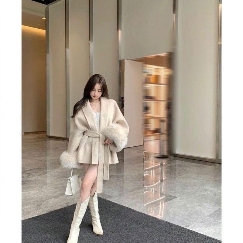 Women's Spring and Fall Long-sleeved Loose Tweed Jacket Splicing Short Temperament Jacket