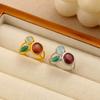 18K Gold Plated Stainless Steel Open Ring with Natural Stone