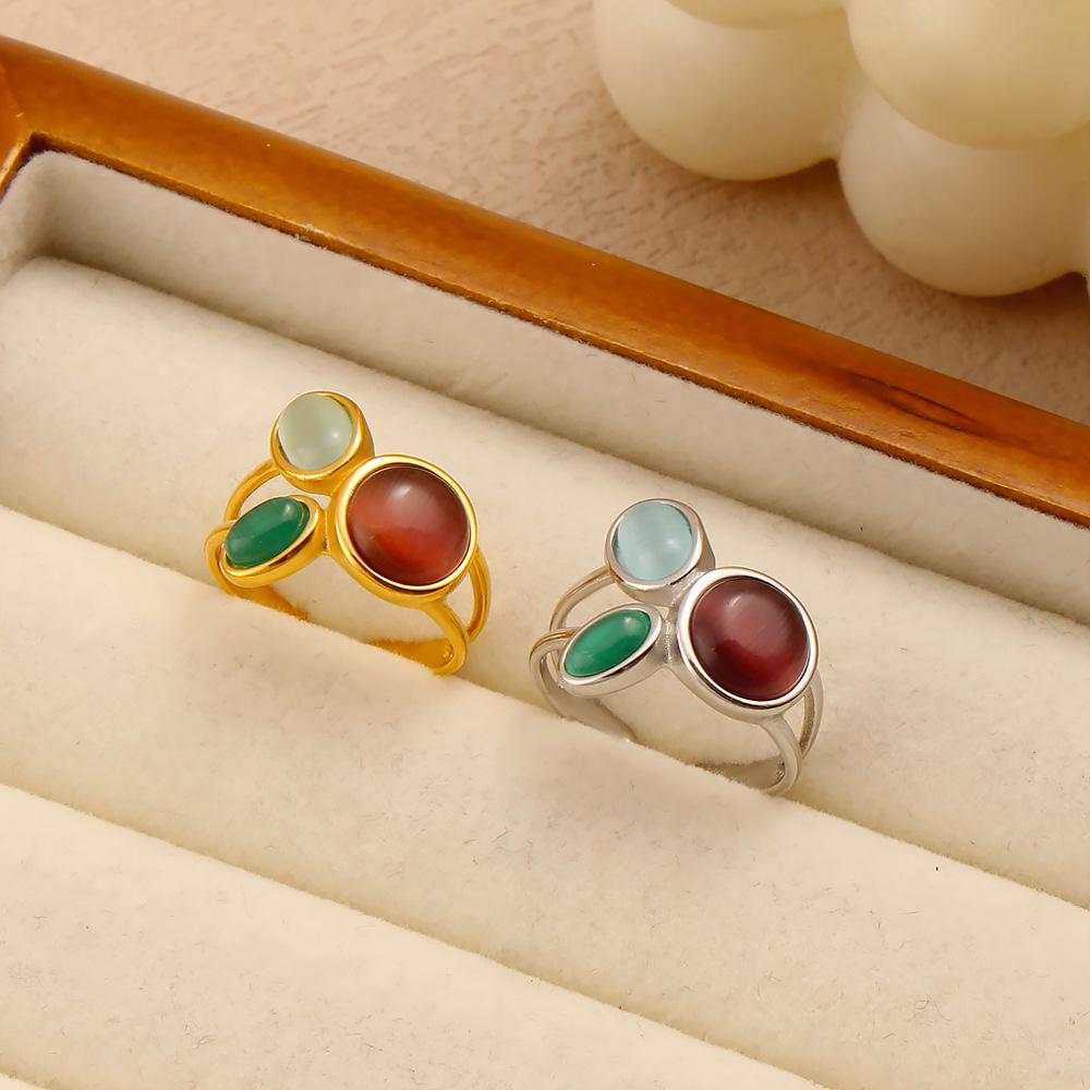 18K Gold Plated Stainless Steel Open Ring with Natural Stone