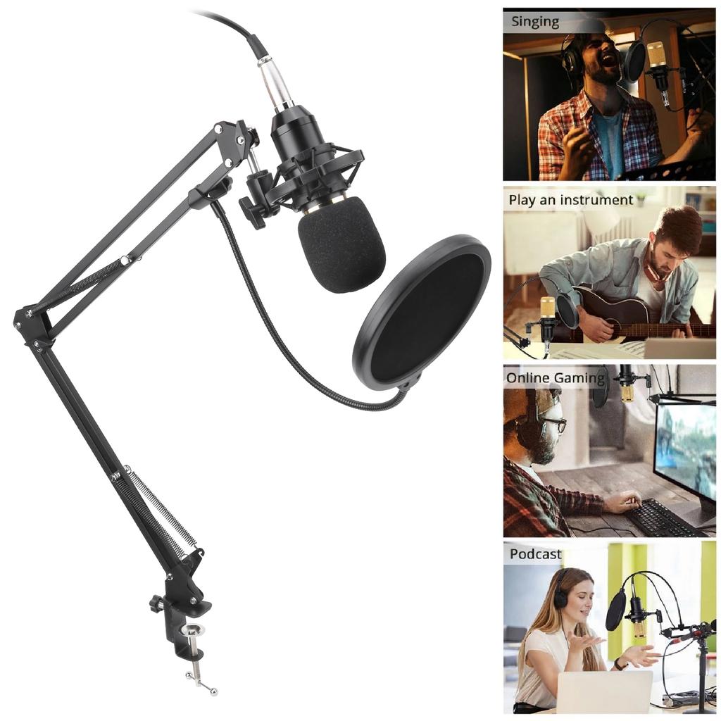 BM800 Condenser Microphone Studio Recording Kits with Adjustable Stand for V8 Sound Card