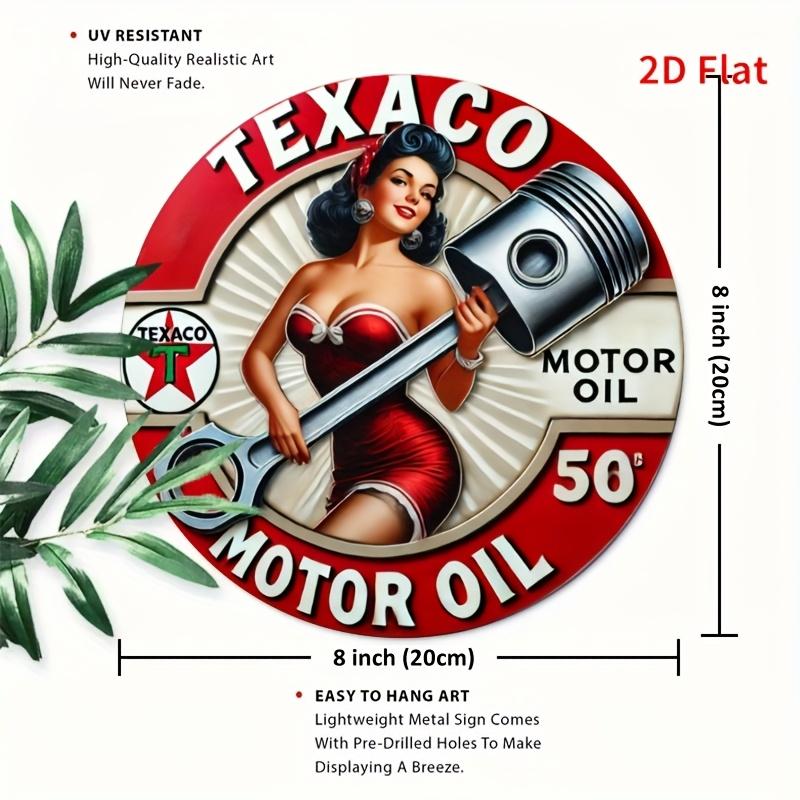 Vintage Texaco Oil Sign. 7.8" Round Weatherproof Aluminum for Garage, Porch or Coffee Shop.