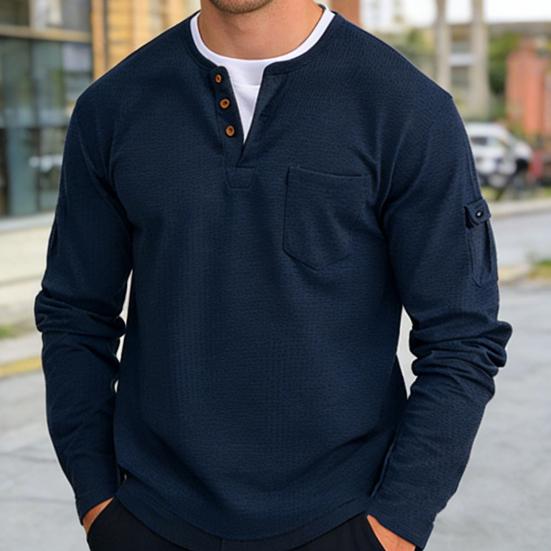 Herr Fusk Lager på Lager Skjorta Långärmad Falsk Tvådelad Våffelstickad Skjorta med Fickor Casual Lös Passform Texturerad Pullover för Sport Resor Kontor Gata