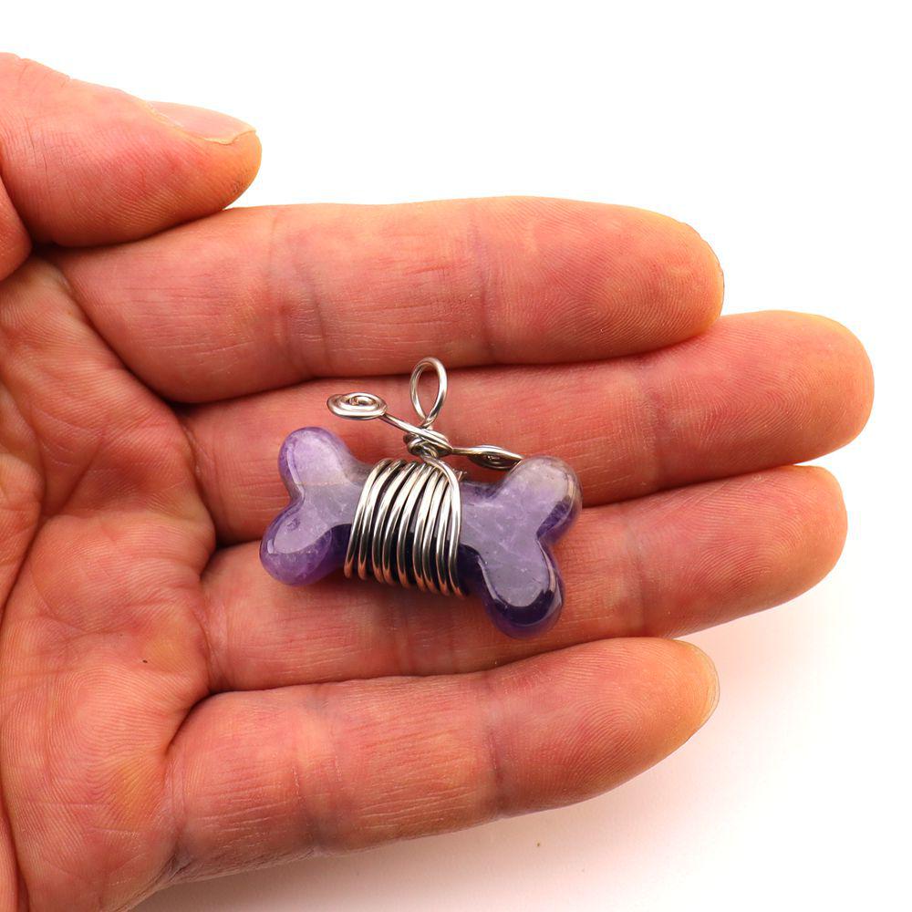 35mm Handmade Wrapped Wire Agate Amethyst Bone Necklace with Natural Crystal Stones (N729)