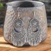 Ethnic Vintage Silver Color Temperament Drop Earrings for Women Creative Geometric Tassel Earrings Female Vacation Jewelry