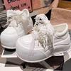 Leather Korean Version Big Head Lace Bow Pearl Bread Shoes Platform Muffin Small 6cm Casual Board Shoes Women