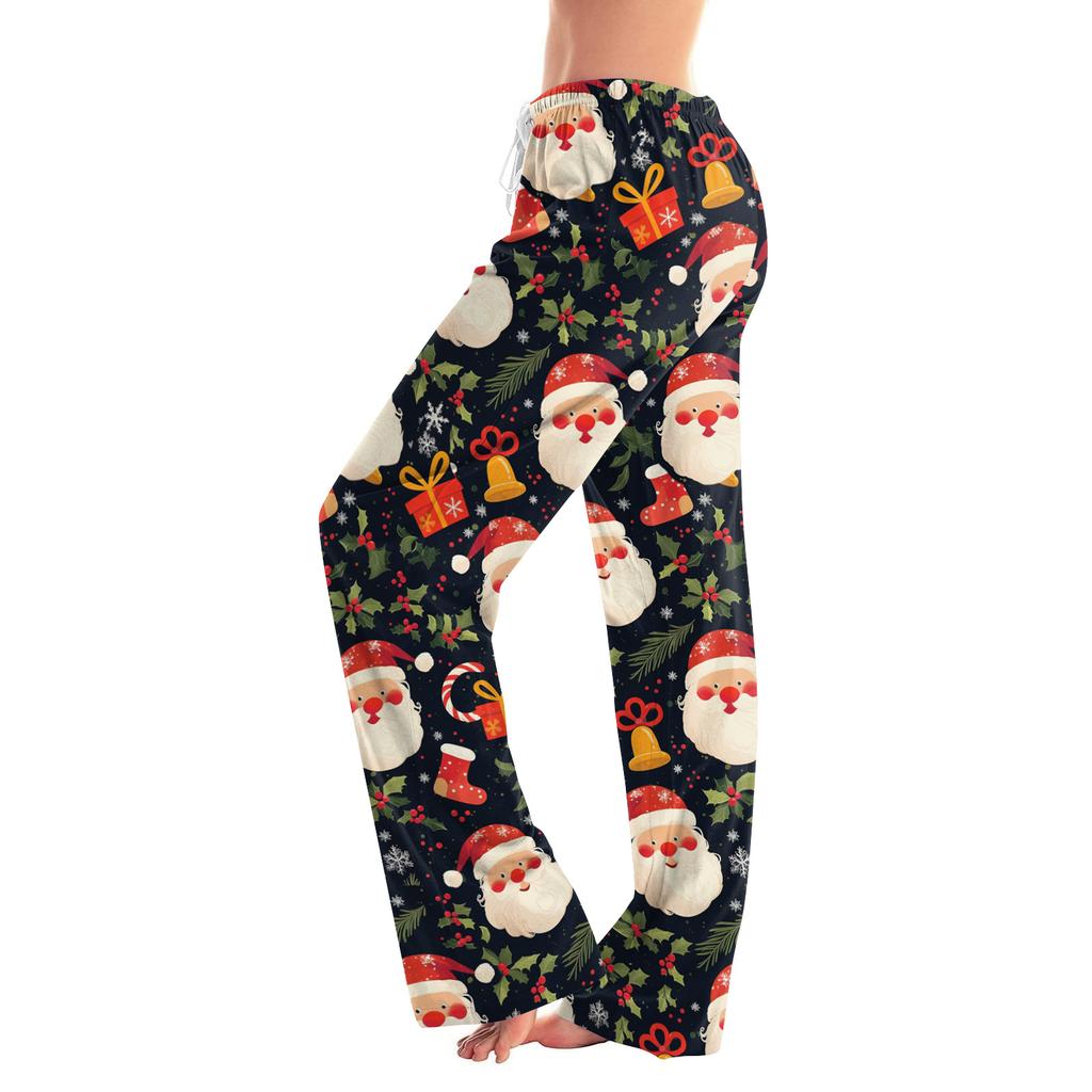 Womens Pajama Pants Sleepwear Casual Drawstring Elastic Waist Pants Comfy Straight Yoga Loose Trousers