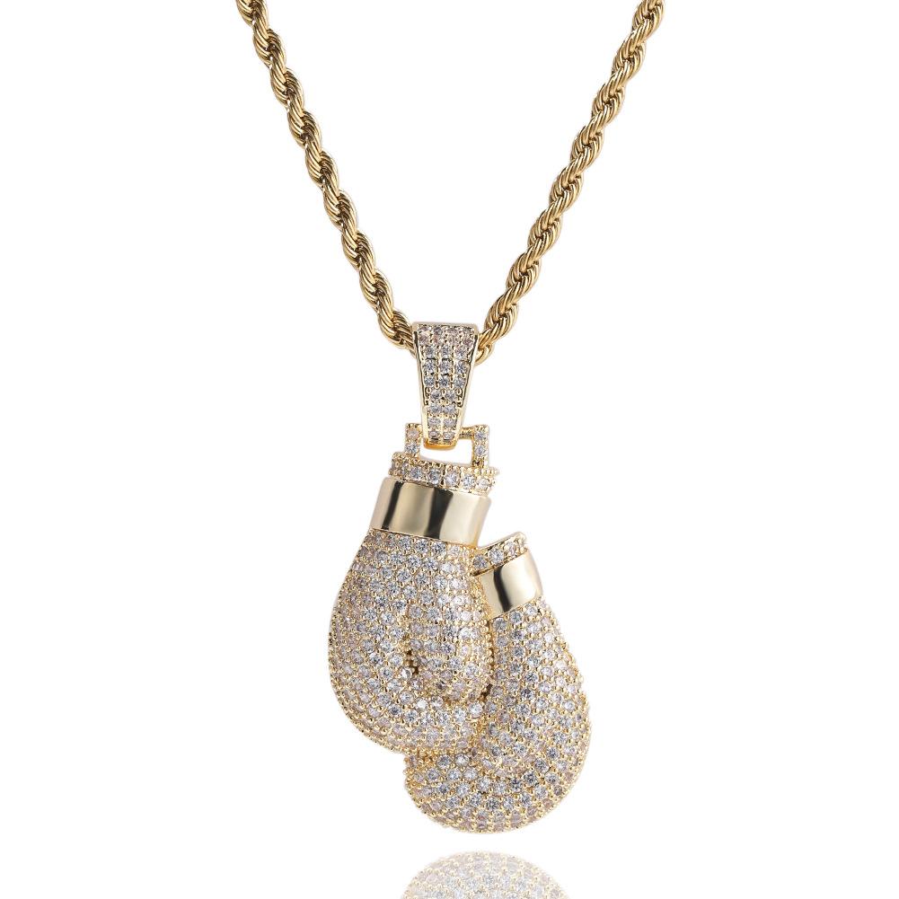 Хит продаж персонализированный кулон в виде боксерских перчаток медь инкрустирована цирконом креативный уличный модный бренд ожерелье