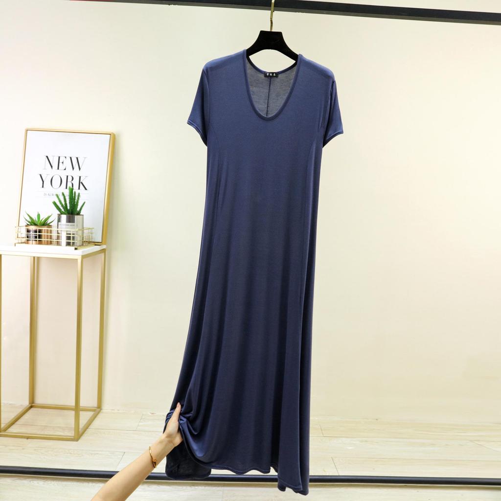Women's Modal Short-Sleeve Long Summer Dress - Loose, Casual Plus Size Home & Outdoor Wear