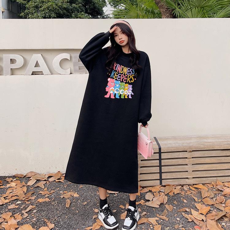 

Женское модное зимнее платье-толстовка с капюшоном, пуловер, джемпер, топ, облегающая юбка, карманы, платье-свитер с длинными рукавами для женщин One size чёрный