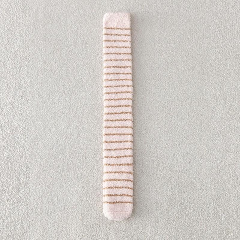 Women's Cute Coral Fleece Thigh High Socks Fuzzy Over The Knee Socks Striped Long Leg Warmers Winter Warm Slipper Socks