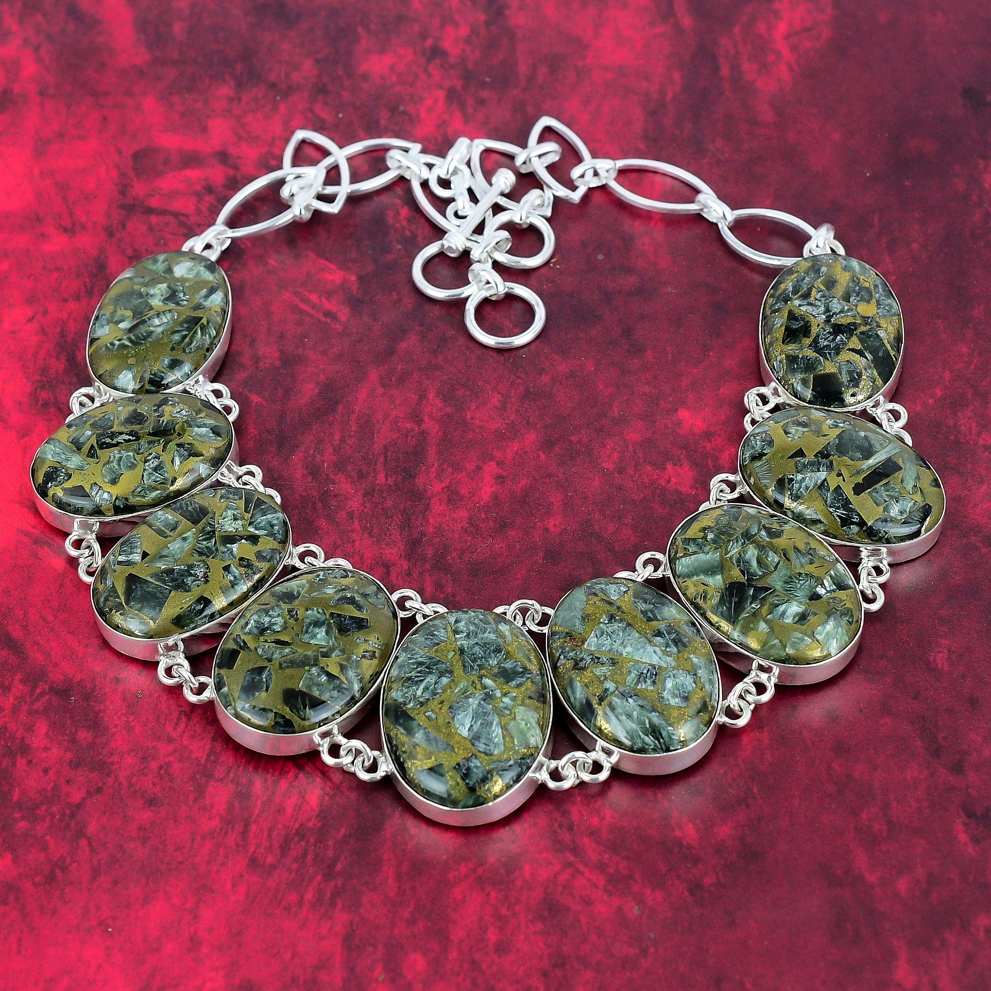 

Медное ожерелье с серафинитом, ювелирные изделия из драгоценных камней, ожерелье из стерлингового серебра 925 пробы, регулируемое ожерелье-цепочка ручной работы, подарок для ювелирных изделий для жены Adjustable with 18 inches зелёный