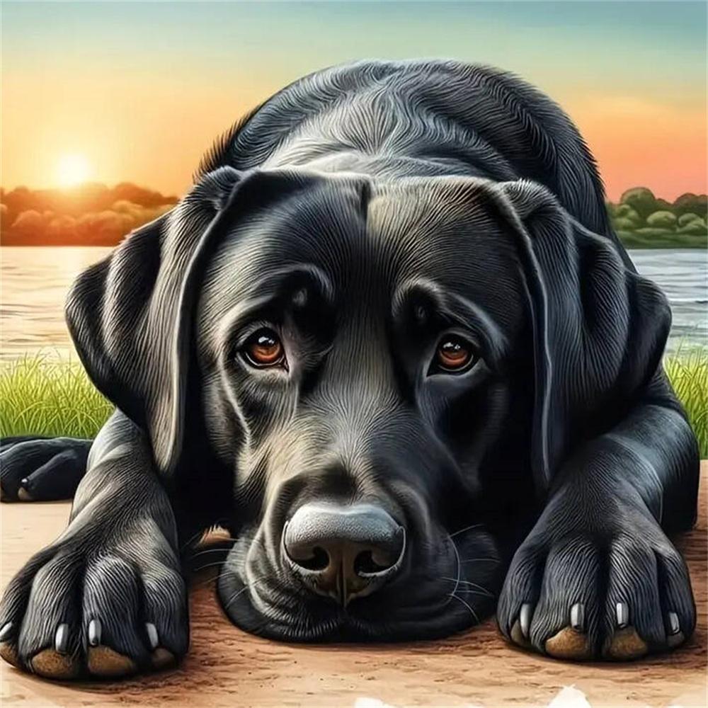 5D Diamond Painting Dog Cartoon Mosaic Animal Lake River Full Drill Embroidery Puppy DIY Crafts Kit Adult Room Decor