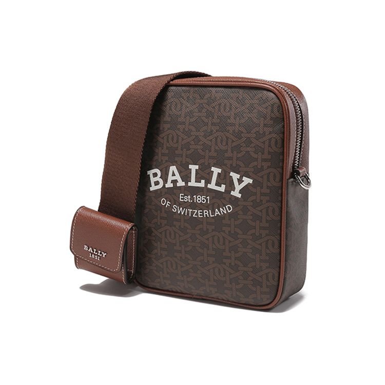 Bally Monogram Zip Closure TPU Crossbody Shoulder Bag Men Bags Brown 6301801