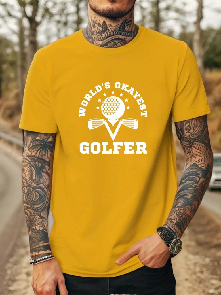 Unisexs Tee Worlds Okayest Golfer Golf Graphic Art Print Cotton Short Sleeve Male Casual Streetwear Outdoor Daily Basic Fashion Top