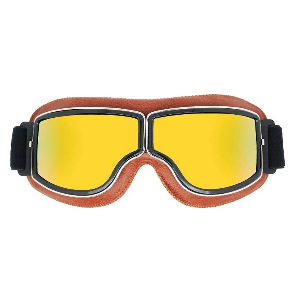 Vintage Pilot Motorcycle Goggles UV400 Windproof Scratch Resistant PC Lens with Leather Trim for Open Face Helmet
