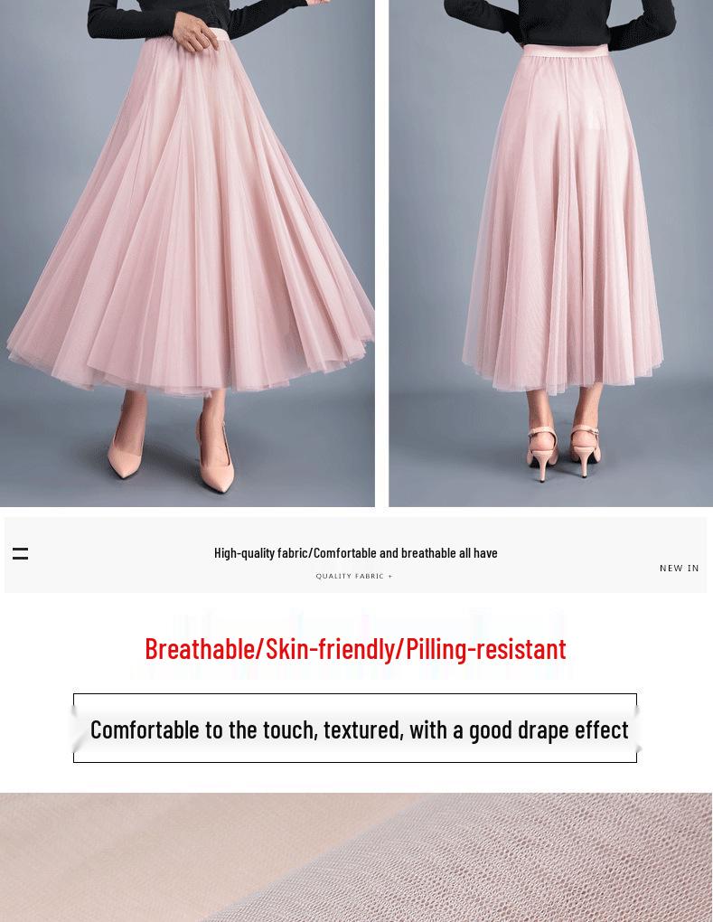 Elegant A-Line Pleated High Waist Mesh Skirt - Autumn Collection for Women