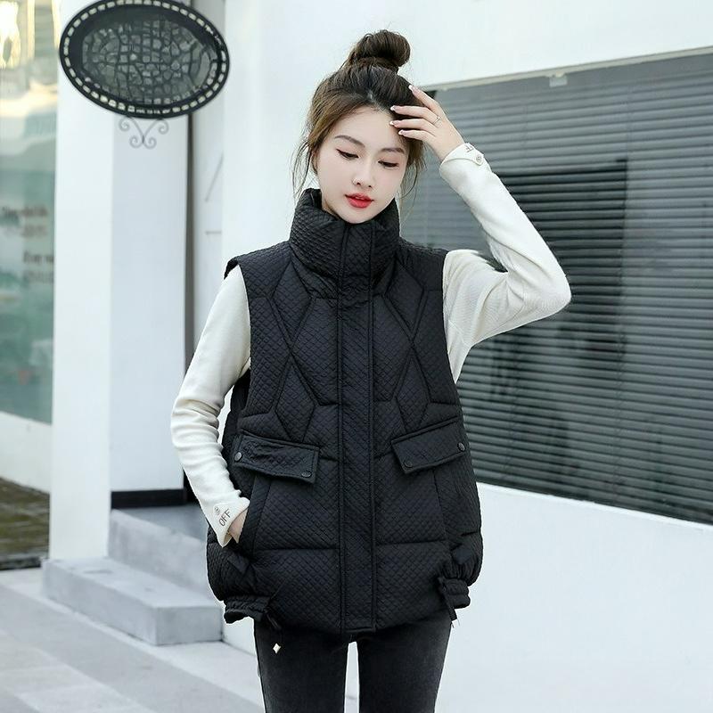 

Autumn and Winter Down Cotton Women s Vest To Keep Warm, High-end Vest, Loose Large Size Fashion Waistcoat, Thickened Outer Wear S чорний