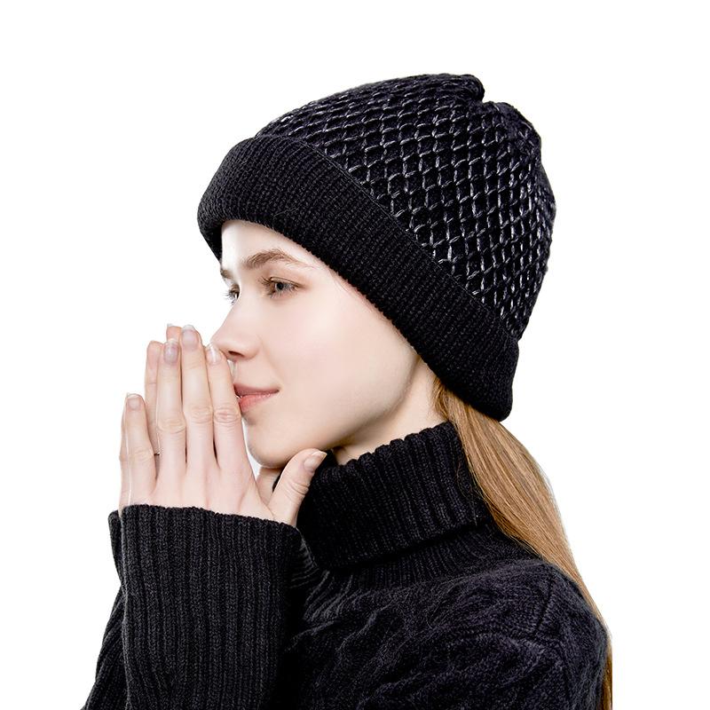 

Autumn and winter hats women s knitted wool beanless hats pullover hats синій
