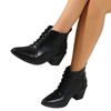 British lace-up medium heel short boots winter new thick heel large size pointed Martin boots