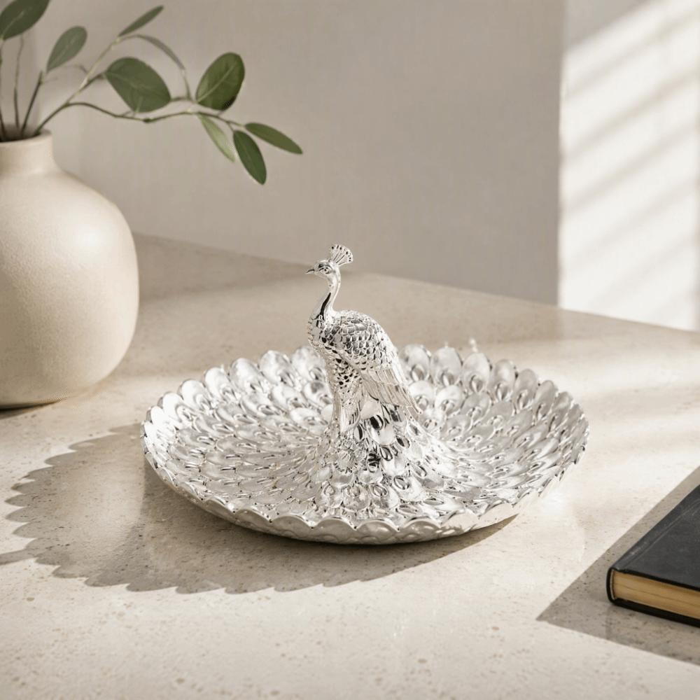 Round Shape Serving Tray Metal Material Snack Serving Plate Fruits Dessert Tray Home Storage