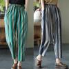 New Summer Wiomen Vintage Striped Print Cotton Linen Ankle Length Harem Pants Female Casual Elastic Waist Pockets Loose Trousers