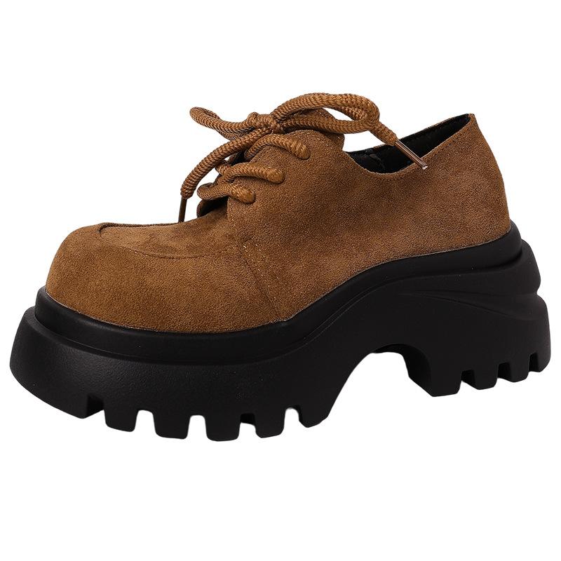 Retro thick-soled lace-up thick-heeled shoes women's summer fashion versatile big-headed casual shoes fashion boots light-mouth single shoes