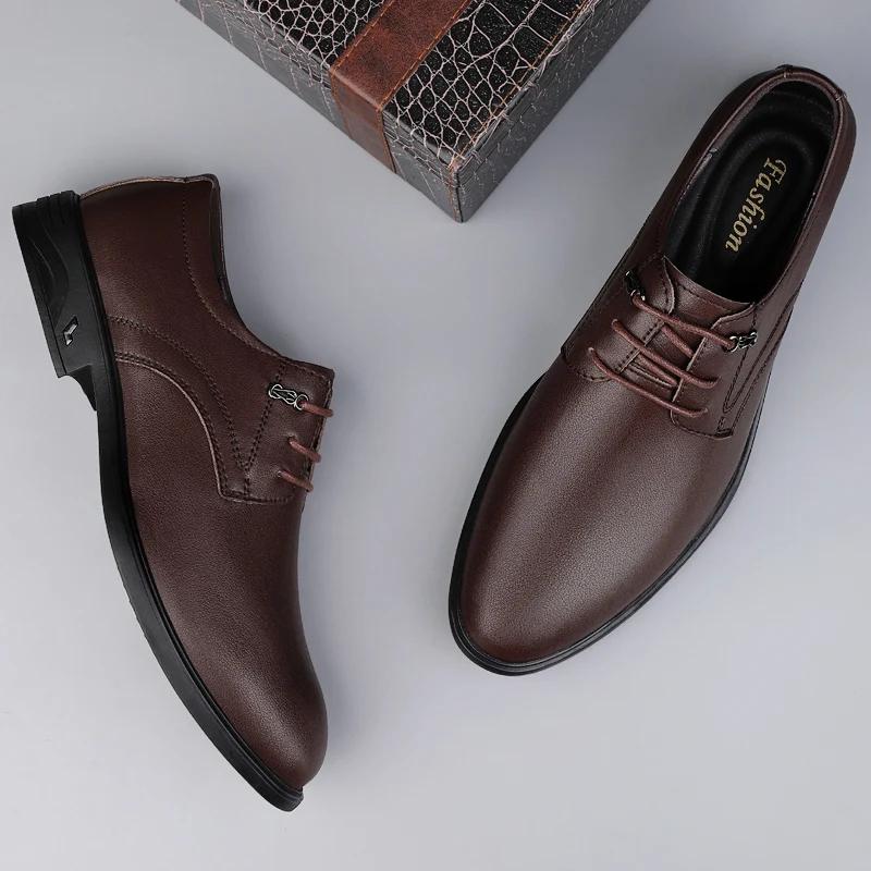 Fashion Classic New Mens Oxford Shoes Genuine Leather Formal Dress Footwear Soft Lace Up Business Shoes Wedding Party Male Derby Shoes