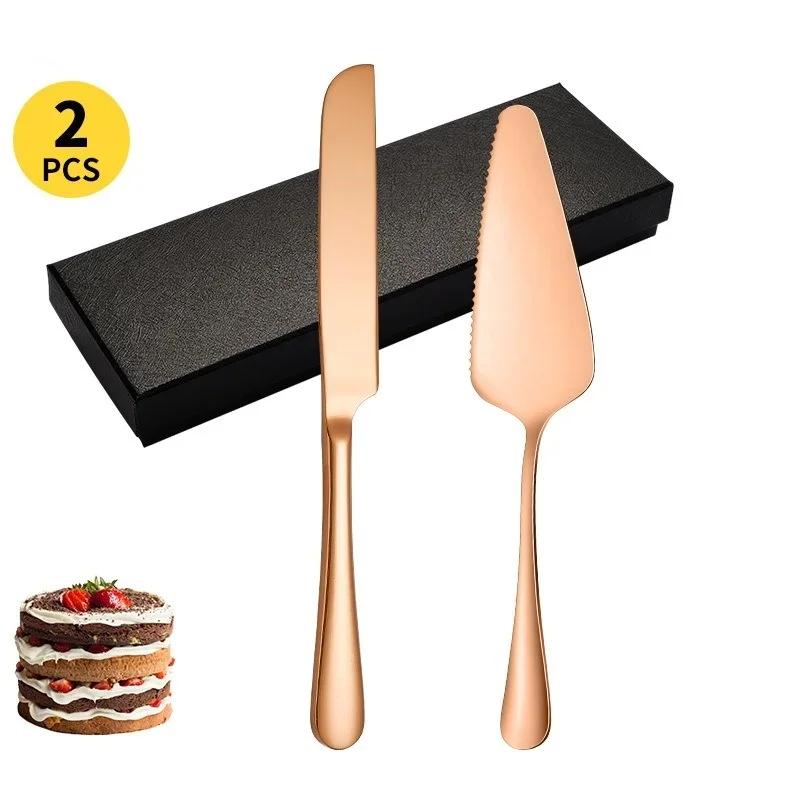 2/4Piece Stainless Steel Cake Knife Shovel Suit Golden Bread Knife Cake Cutting Tools Pizza Cheese Steak Shovel Baking Utensils