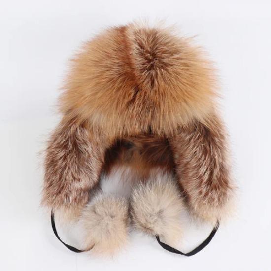 

Распродажа Настоящий Мех Лисы Женская Русская Ушанка Авиатор Траппер Снежные Лыжные Шапки Кепки С Наушниками Зимняя Женская Бомбер из Меха Лисы Free Size